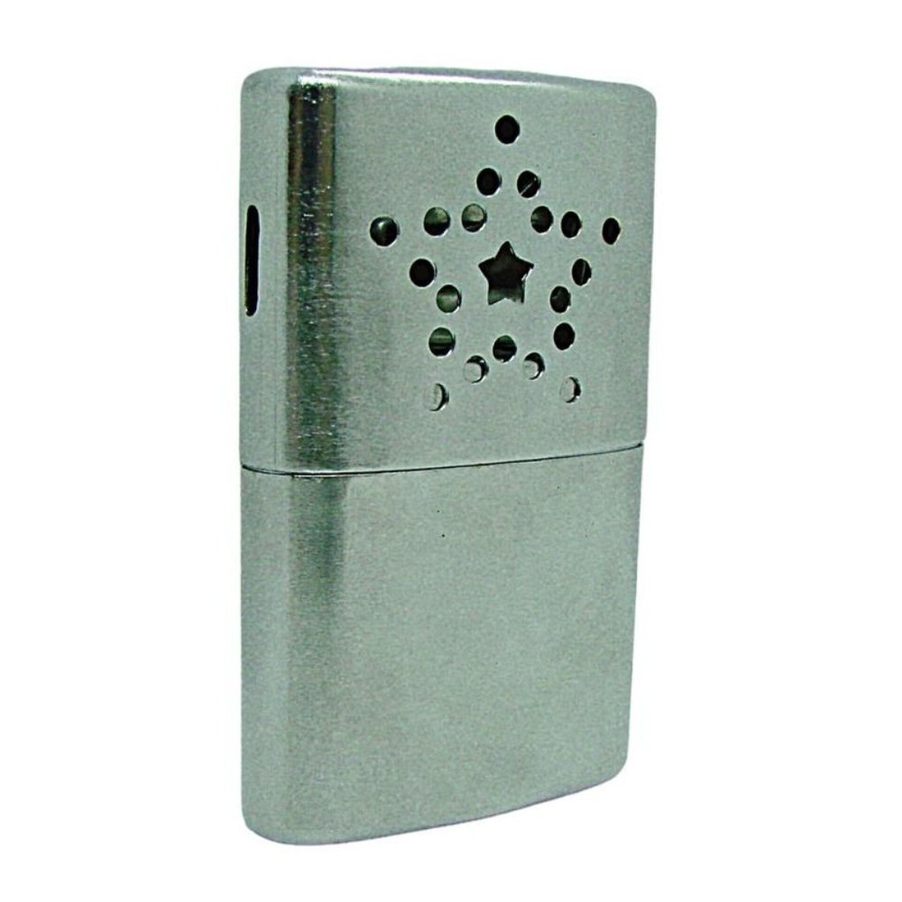 Platinum Hand Warmer Silver Tone Standard Star Design Pocket Size Reusable ~3x2"
